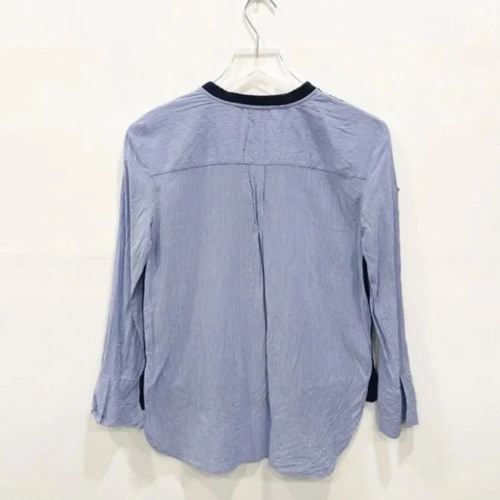 Zara Poplin Oversized 2 in 1 Collegiate Shirt Top Long Sleeve Size XS Blue - Picture 2 of 3